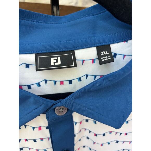 Foot Joy Men's Flag White Banner Print Lisle Golf Polo Shirt Size 2XL - Picture 6 of 7